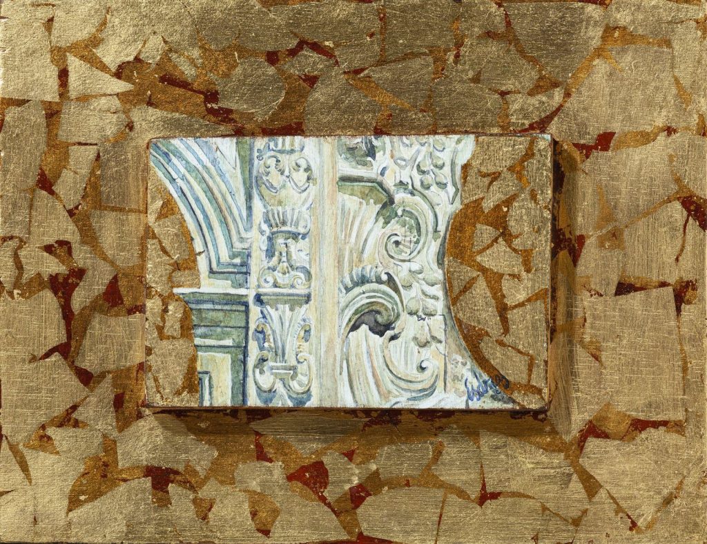 «Detalle Iglesia Santa María. Alicante», acuarela con pan de oro sobre tabla de Esdrás Serna Pichat, reproducida para el Colegio de Médicos de Alicante